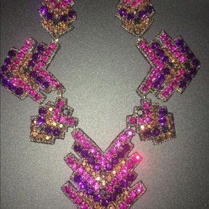 SUZANNA DAI  ZOCALO Zig Zag Crystal Bead Necklace PINK PURPLE NWT